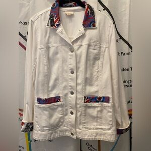 NWT J. Jill White " The Who" Jacket with Vibrant British accents ( fits like L)